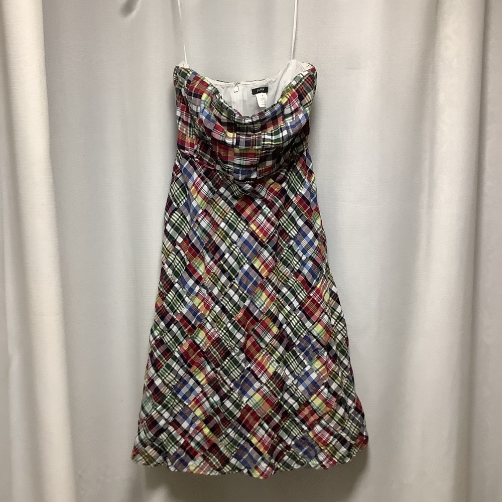J Crew 4P strapless madras A-line back zip lined cotton sundress